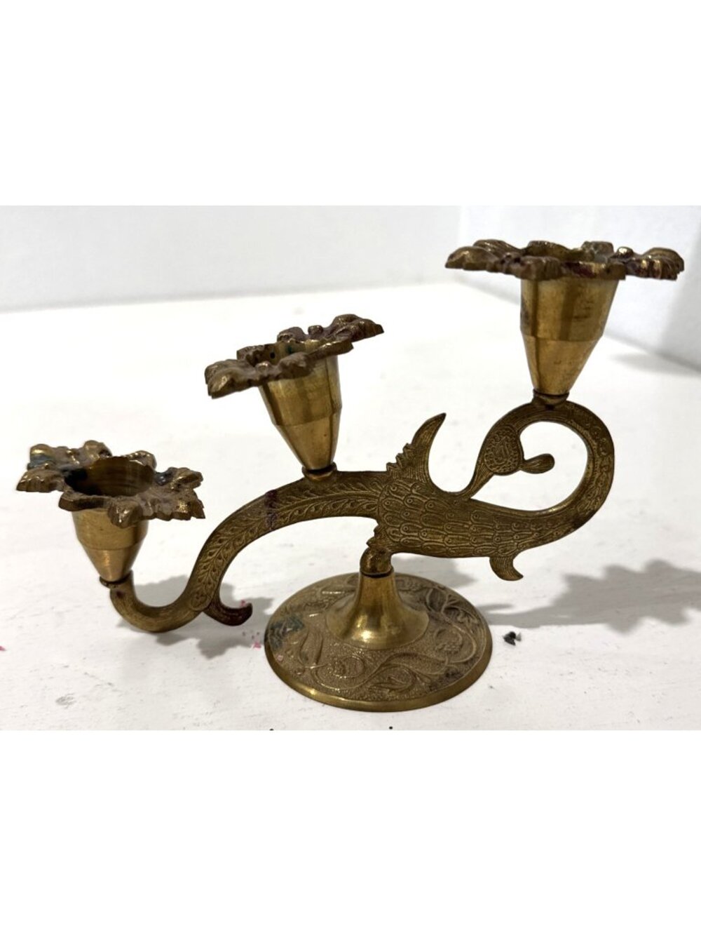 Vintage Antique Heavy Brass Sea Serpent Fish Ornate Candle Holder Candelabra - Picture 7 of 10